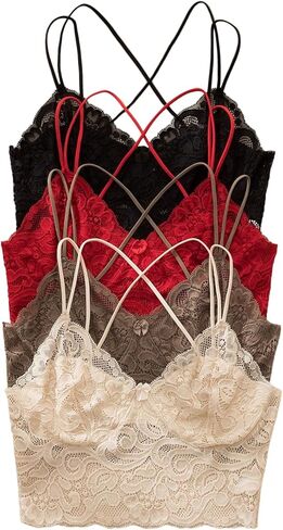 4 قطع من حمالات الصدر الدانتيل ذات القوس المتقاطع بدون ظهر اللاسلكية Bralettes Cami Tops in Saudi Arabia