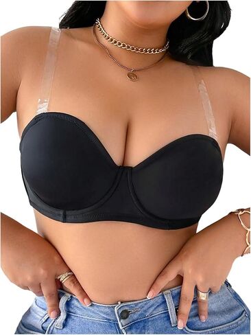 MakeMeChic Women's Plus Size Underwire Backless Bra with Clear Invisible Strap in Saudi Arabia