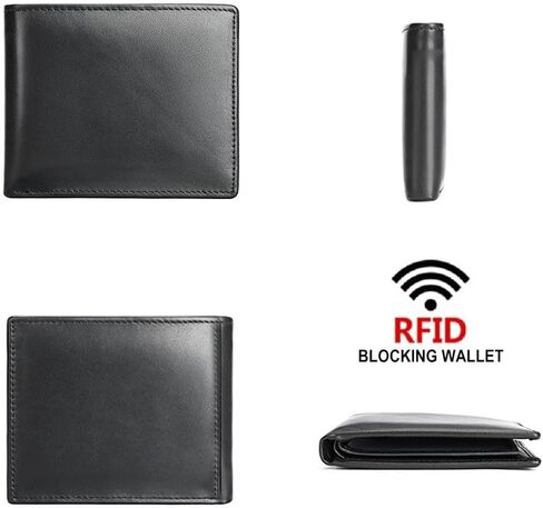 Leather Wallet for Men, Slim RFID Minimalist Credit Card Bifold Wallet with 2 ID Windows (Black) in Saudi Arabia