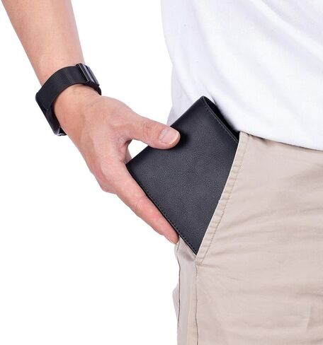 Leather Wallet for Men, Slim RFID Minimalist Credit Card Bifold Wallet with 2 ID Windows (Black) in Saudi Arabia
