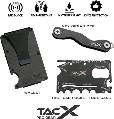 Carbon Fiber RFID Blocking Slim Front Pocket Wallet for Men – Minimalist Credit Card Holder with Money Clip, Key Organizer Set, Bonus Multi-Tool, Compact Design with Keychain (Carbon Fiber) in Saudi Arabia