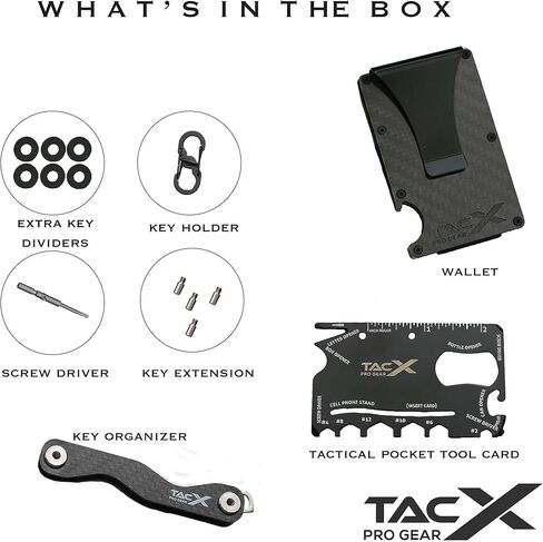 Carbon Fiber RFID Blocking Slim Front Pocket Wallet for Men – Minimalist Credit Card Holder with Money Clip, Key Organizer Set, Bonus Multi-Tool, Compact Design with Keychain (Carbon Fiber) in Saudi Arabia