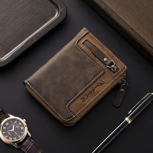 Mens Wallet Retro Colorblock Short Bifold Wallet Multi Card Slots ID Holder Zipper Coin Purse For Everyday Use in Saudi Arabia