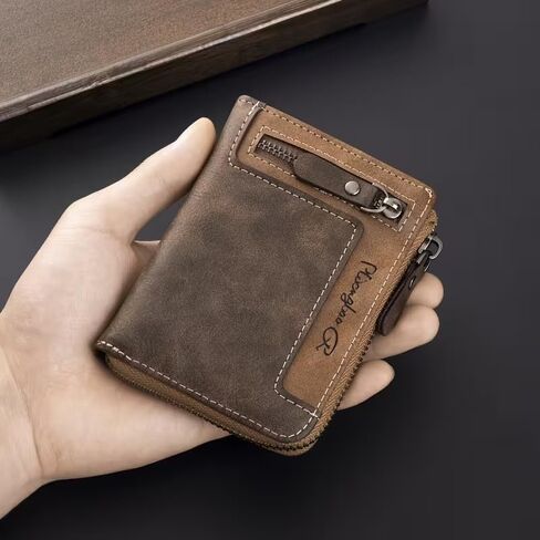 Mens Wallet Retro Colorblock Short Bifold Wallet Multi Card Slots ID Holder Zipper Coin Purse For Everyday Use in Saudi Arabia