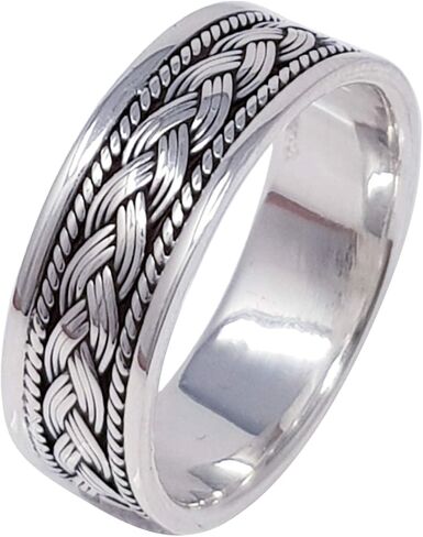 MENS 8MM Wide Braided Ring | Solid 925 Sterling Silver Celtic Band Ring | Fashion Ring For Men Size: 8, 9, 10, 11, 12, 13 (10.5) in Saudi Arabia