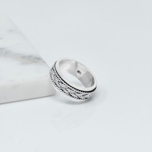 MENS 8MM Wide Braided Ring | Solid 925 Sterling Silver Celtic Band Ring | Fashion Ring For Men Size: 8, 9, 10, 11, 12, 13 (10.5) in Saudi Arabia
