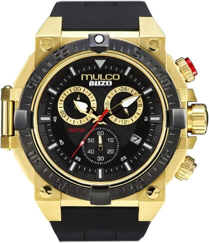 MULCO Watches for Men - Buzo, Stainless Steel Case with Wrist Silicone Band or Stainless Steel Strap, Quartz Chronograph Movement, Large Face Analog Display, 100m - Waterproof in Kuwait