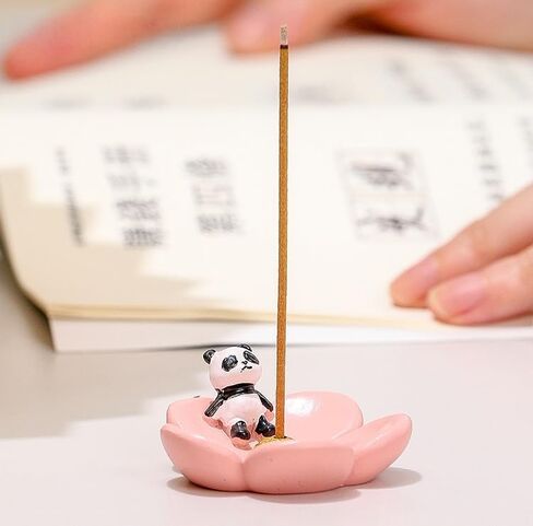 Panda Resin Incense Holder Cherry Blossom Design with Animal Figurines Zen Garden Decor Tranquil Accents for Meditation and Relaxation Japanese Style in Saudi Arabia