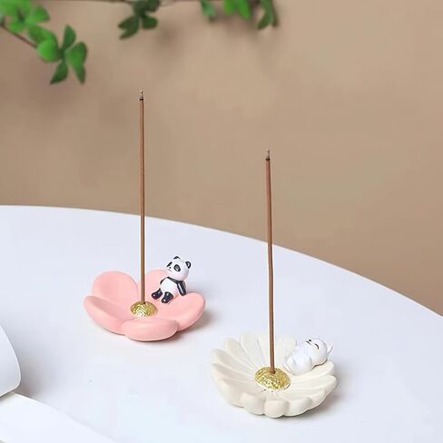 Panda Resin Incense Holder Cherry Blossom Design with Animal Figurines Zen Garden Decor Tranquil Accents for Meditation and Relaxation Japanese Style in Saudi Arabia