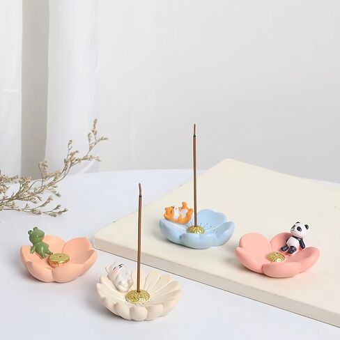 Panda Resin Incense Holder Cherry Blossom Design with Animal Figurines Zen Garden Decor Tranquil Accents for Meditation and Relaxation Japanese Style in Saudi Arabia