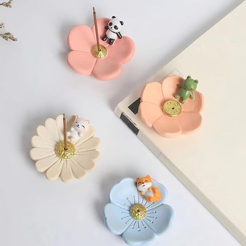Panda Resin Incense Holder Cherry Blossom Design with Animal Figurines Zen Garden Decor Tranquil Accents for Meditation and Relaxation Japanese Style in Saudi Arabia