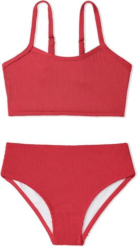 Century Star Girls Swimsuit 2-Piece Ribbed Bikini Set Adjustable Strap Bathing Suits for Teens Swimwear Solid in Kuwait