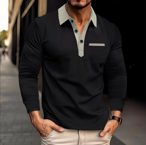 Men's Casual Polo Shirts Button Down Fashion Long Sleeve T Shirt Classic Collared Golf Tops in Saudi Arabia