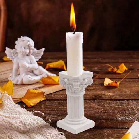 2Pcs White Roman Pillar Statues Greek Columns Candle Holder Mini Roman Pillar Greek Columns Mini Resin Decorations for Wedding Table Garden Home Decoration, 3.9" D x 7.5" W x 7.5" H in Saudi Arabia