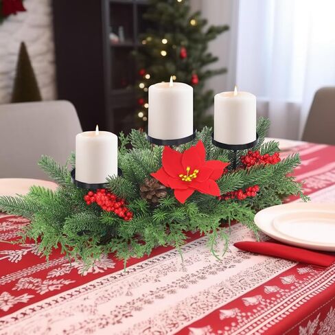 عيد الميلاد مجيء اكليلا من الشموع حامل للزينة الجدول المركزية، ترتيبات عيد الميلاد الشمعدانات مع 3 حاملات الشموع، أكواز الصنوبر التوت الأحمر، طاولة الطعام المطبخ مدفأة ديكور المنزل in Saudi Arabia