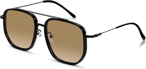 Retro Square Aviator Sunglasses for Women Men, Oversized Metal Double Bridge Trendy Sun Glasses in Saudi Arabia
