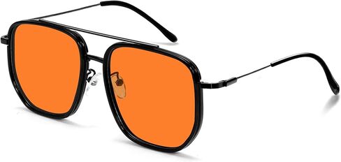 Retro Square Aviator Sunglasses for Women Men, Oversized Metal Double Bridge Trendy Sun Glasses in Saudi Arabia