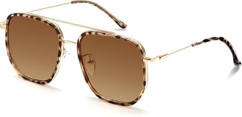 Retro Square Aviator Sunglasses for Women Men, Oversized Metal Double Bridge Trendy Sun Glasses in Saudi Arabia