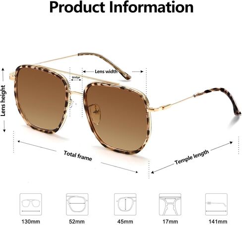 Retro Square Aviator Sunglasses for Women Men, Oversized Metal Double Bridge Trendy Sun Glasses in Saudi Arabia