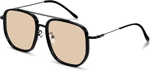Retro Square Aviator Sunglasses for Women Men, Oversized Metal Double Bridge Trendy Sun Glasses in Saudi Arabia