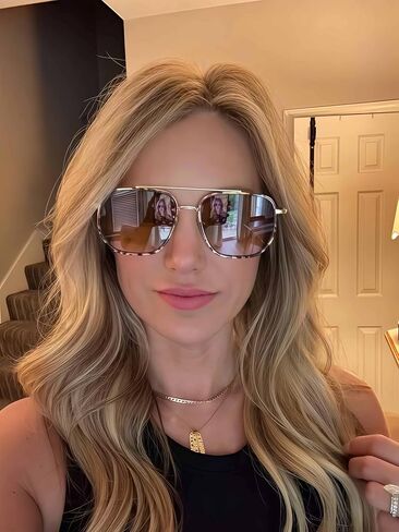 Retro Square Aviator Sunglasses for Women Men, Oversized Metal Double Bridge Trendy Sun Glasses in Saudi Arabia