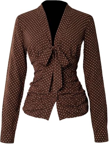 SweatyRocks Women's Tie Front Long Sleeve Button Down Ruched Fitted Shirt Dressy Casual Blouses in Saudi Arabia