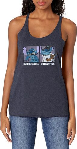 قميص بدون أكمام للسيدات من Lilo & Stitch Before Coffee After Coffee Meme Racerback in Kuwait