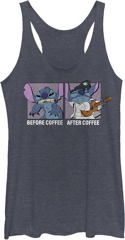 قميص بدون أكمام للسيدات من Lilo & Stitch Before Coffee After Coffee Meme Racerback in Kuwait