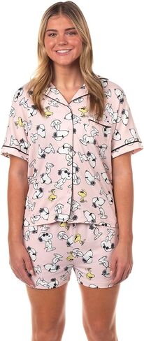 MJC Peanuts Snoopy Pajamas Women's Sunglass Style Notch Collar 2-Piece Sleep Set in Saudi Arabia