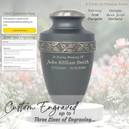 Custom Engraved Revere Rustic Pewter Adult Urn - Momentful Life Metal Adult Cremation Urn - Hand Engraved Accents in Saudi Arabia