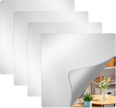 Cabilock 4 Pack Acrylic Mirror Tiles 16X16 Inch Self Adhesive Full Length Wall Mirrors with Rounded Corners Shatterproof Stick on Sheets for Bathroom Home Decor in Saudi Arabia