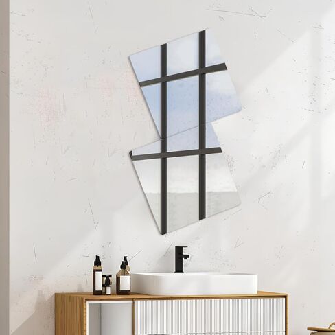 Cabilock 4 Pack Acrylic Mirror Tiles 16X16 Inch Self Adhesive Full Length Wall Mirrors with Rounded Corners Shatterproof Stick on Sheets for Bathroom Home Decor in Saudi Arabia