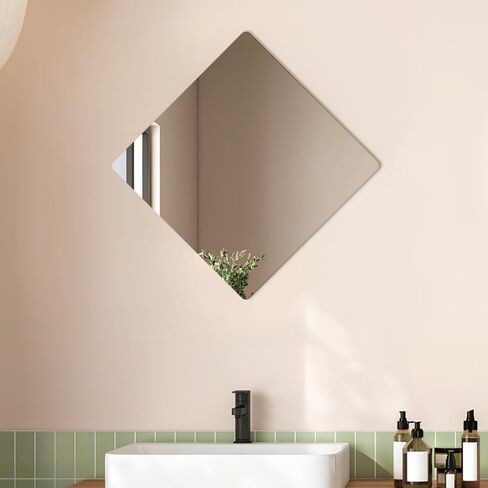 Cabilock 4 Pack Acrylic Mirror Tiles 16X16 Inch Self Adhesive Full Length Wall Mirrors with Rounded Corners Shatterproof Stick on Sheets for Bathroom Home Decor in Saudi Arabia