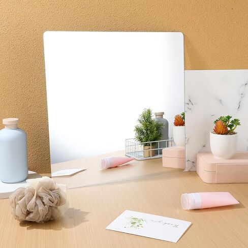 Cabilock 4 Pack Acrylic Mirror Tiles 16X16 Inch Self Adhesive Full Length Wall Mirrors with Rounded Corners Shatterproof Stick on Sheets for Bathroom Home Decor in Saudi Arabia