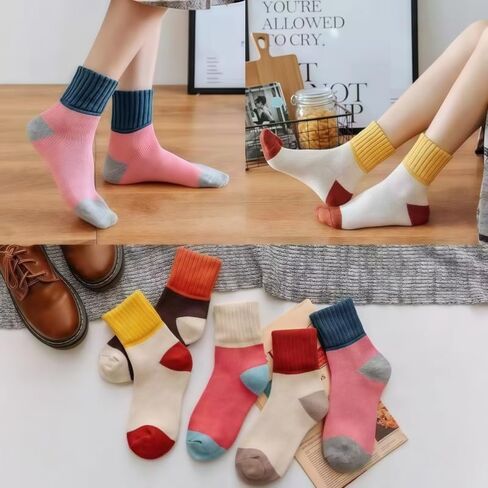 5 Pairs Vintage Winter Wool Socks for Women Warm Cozy Knit Color Block Thick Boot Socks in Saudi Arabia