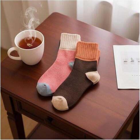 5 Pairs Vintage Winter Wool Socks for Women Warm Cozy Knit Color Block Thick Boot Socks in Saudi Arabia