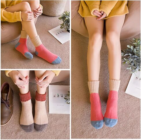 5 Pairs Vintage Winter Wool Socks for Women Warm Cozy Knit Color Block Thick Boot Socks in Saudi Arabia