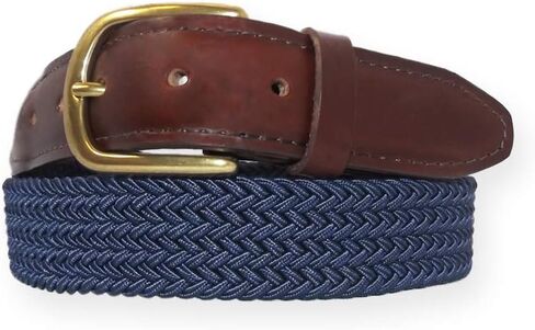 YRI Men's Braided Elastic Stretch Belt with Horween Chromexcel Leather Tab in Saudi Arabia