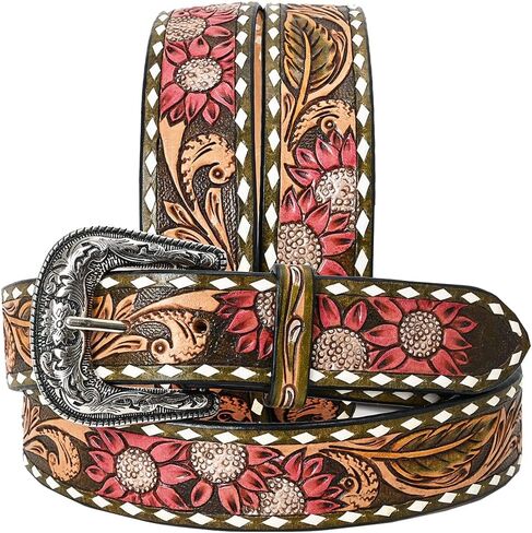 American Darling Beautifully Hand Tooled Green Genuine Leather Belt Men and Women Western with Removable Buckle in Saudi Arabia