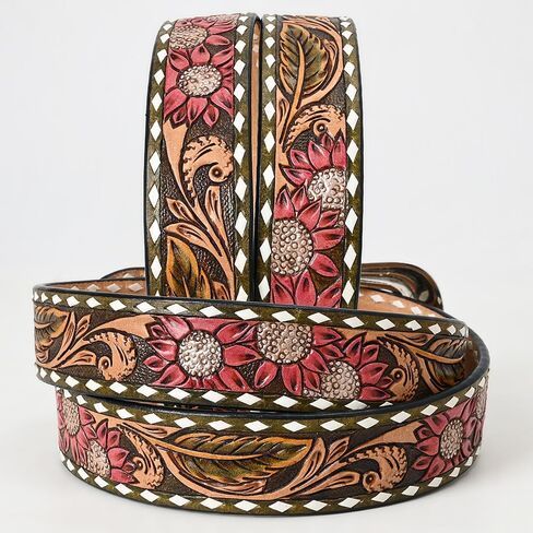 American Darling Beautifully Hand Tooled Green Genuine Leather Belt Men and Women Western with Removable Buckle in Saudi Arabia