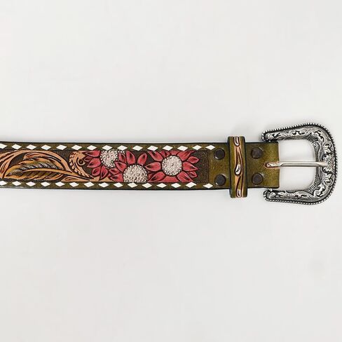 American Darling Beautifully Hand Tooled Green Genuine Leather Belt Men and Women Western with Removable Buckle in Saudi Arabia