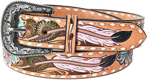 American Darling Beautifully Hand Tooled Green Genuine Leather Belt Men and Women Western with Removable Buckle in Saudi Arabia
