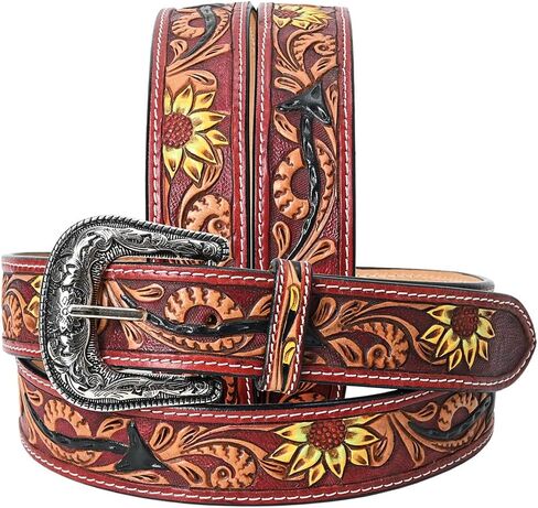 American Darling Beautifully Hand Tooled Green Genuine Leather Belt Men and Women Western with Removable Buckle in Saudi Arabia