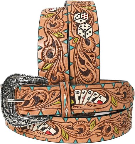 American Darling Beautifully Hand Tooled Green Genuine Leather Belt Men and Women Western with Removable Buckle in Saudi Arabia