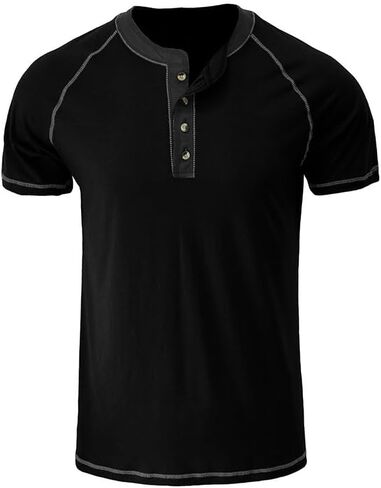 Mens Henley Shirts Short Sleeve Casual Button T-Shirts Cotton Basic Tee Shirts Slim Fit Summer Shirts in Saudi Arabia
