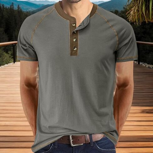 Mens Henley Shirts Short Sleeve Casual Button T-Shirts Cotton Basic Tee Shirts Slim Fit Summer Shirts in Saudi Arabia