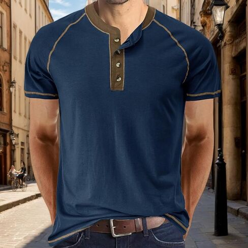 Mens Henley Shirts Short Sleeve Casual Button T-Shirts Cotton Basic Tee Shirts Slim Fit Summer Shirts in Saudi Arabia