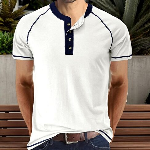Mens Henley Shirts Short Sleeve Casual Button T-Shirts Cotton Basic Tee Shirts Slim Fit Summer Shirts in Saudi Arabia