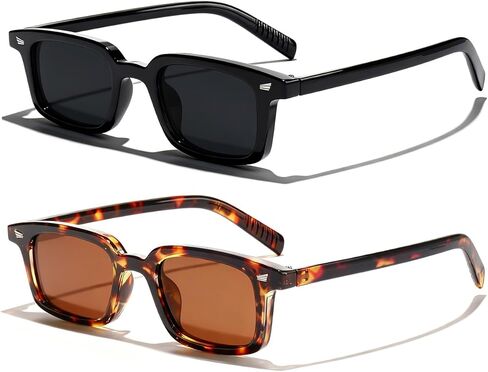 Retro Rectangle Sunglasses for Women Men Small Narrow Frame 90s Vintage Style Sun Glasses UV400 Protection Sunnies in Saudi Arabia