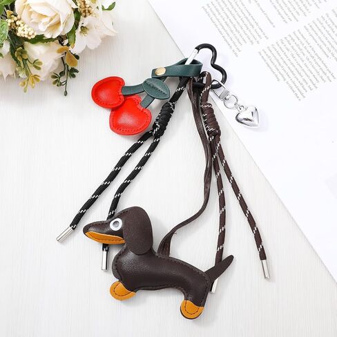 Dachshund Keychain Leather Bag Charms Dachshund Dog Shaped Keychain Keyring Cute Puppy Dog Charm Gifts Handmade Key Holder Charm for Handbag Purses Bags Cars Hanging Ornament in Kuwait